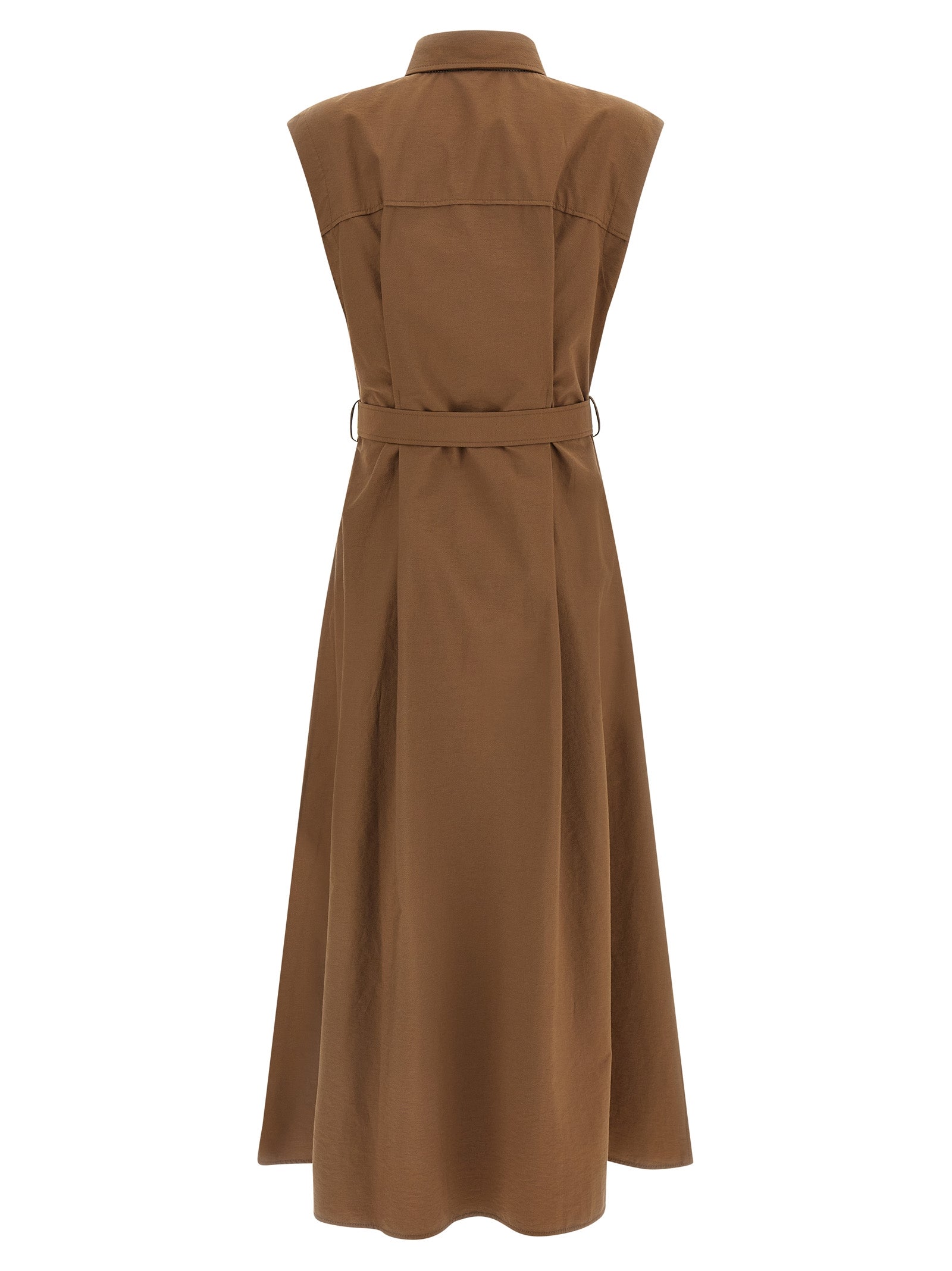 Dress by Brunello Cucinelli for women in polyamide cotton brown presents a sinuous silhouette, showcasing a sophisticated and detailed with a sinuous midi for a refined finish.