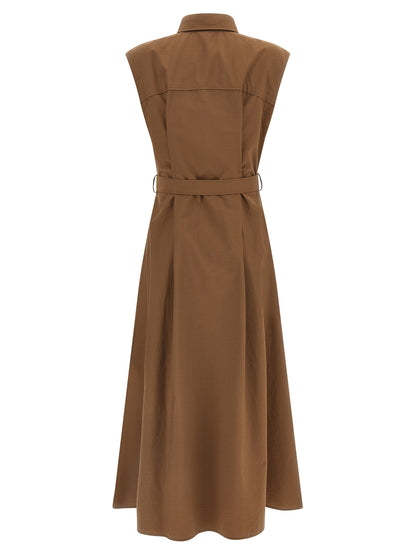 Dress by Brunello Cucinelli for women in polyamide cotton brown presents a sinuous silhouette, showcasing a sophisticated and detailed with a sinuous midi for a refined finish.