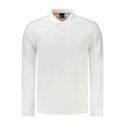 Polo Shirt by Hugo Boss for men in stretch cotton white showcases a sharp silhouette, detailed with a refined and sharp long-sleeve for a sophisticated finish.