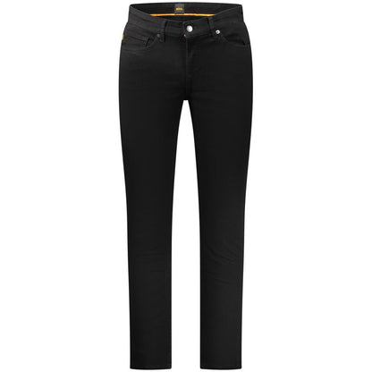 Jeans by Hugo Boss for men in stretch denim cotton black features an refined tailoring silhouette, showcasing a premium slim with a and long cut for a refined tailoring look.