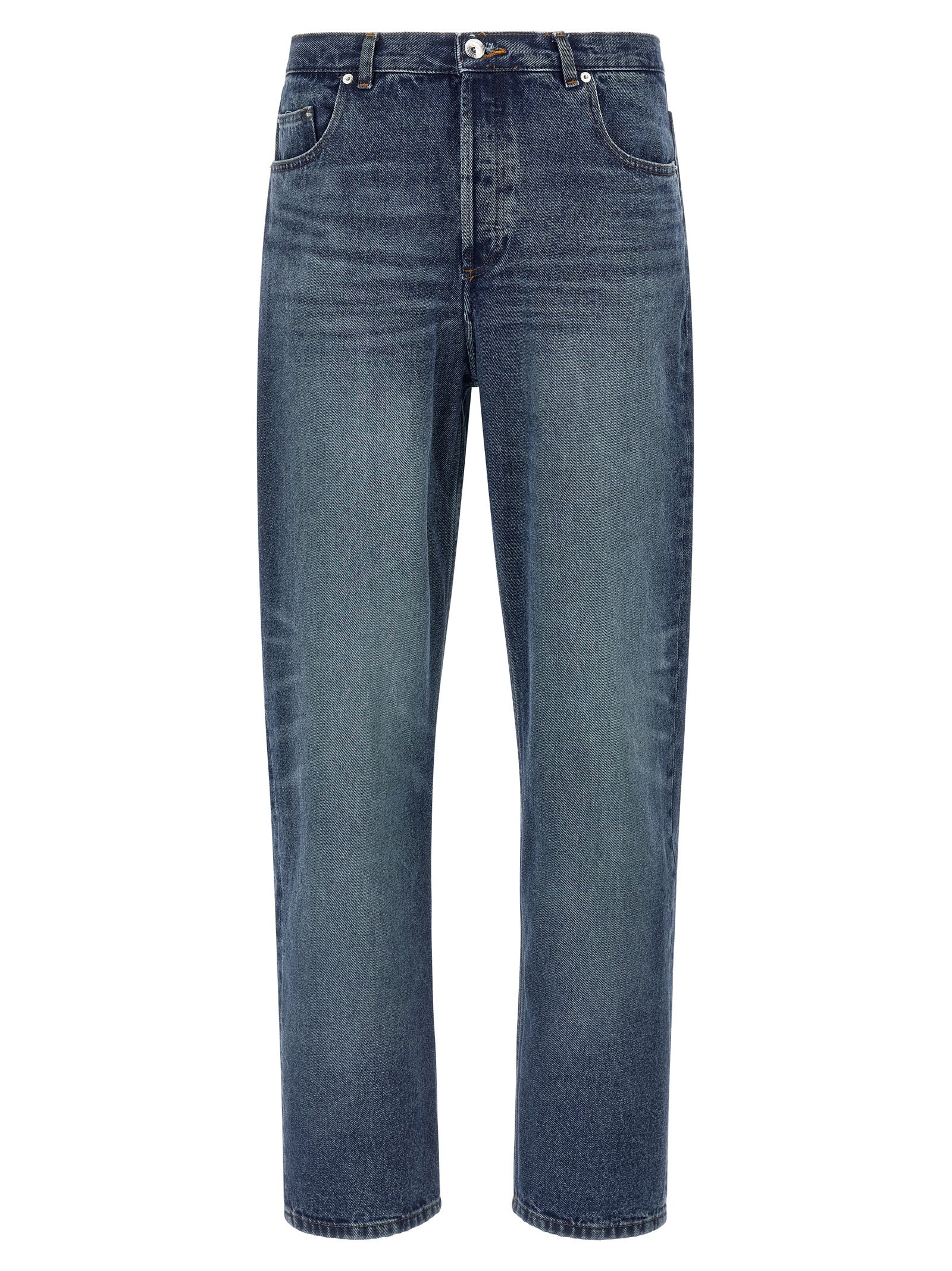 Jeans by A.P.C. for men in denim cotton blue & silver features an sartorial straight-leg and long with a cut for a sartorial finish.