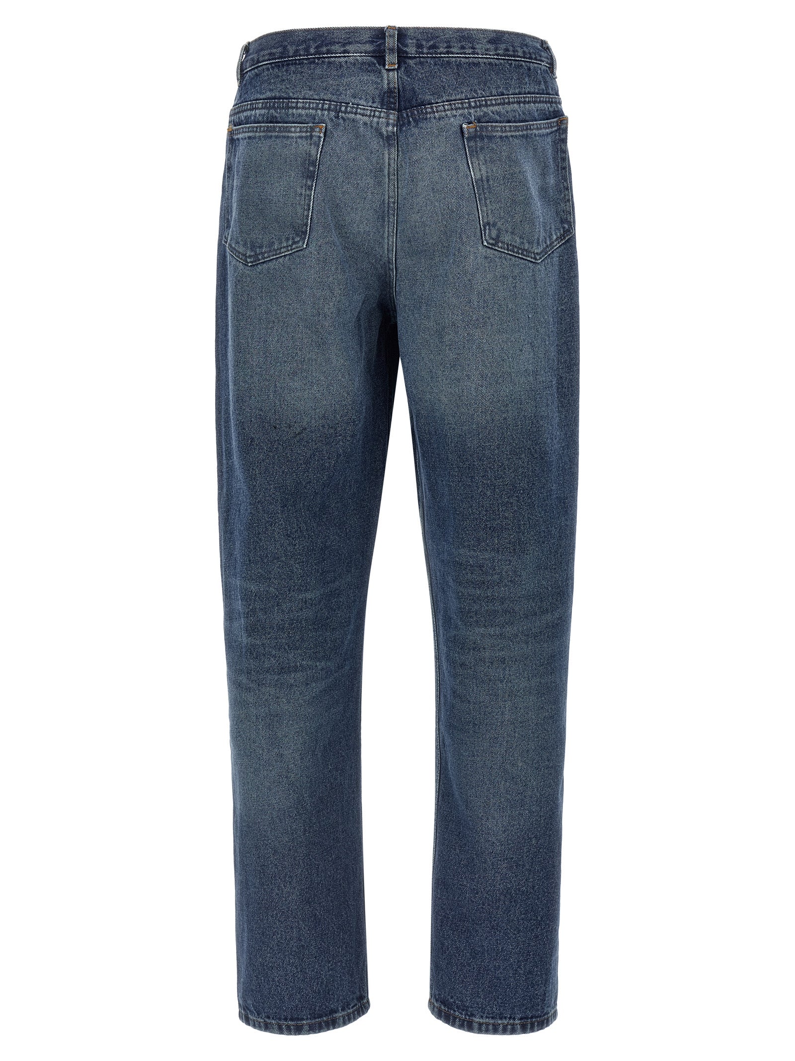 Jeans by A.P.C. for men in denim cotton blue & silver presents a tailored silhouette, showcasing a tailored straight-leg and long cut with a refined for a truly tailored aesthetic.