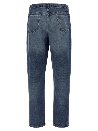 Jeans by A.P.C. for men in denim cotton blue & silver presents a tailored silhouette, showcasing a tailored straight-leg and long cut with a refined for a truly tailored aesthetic.