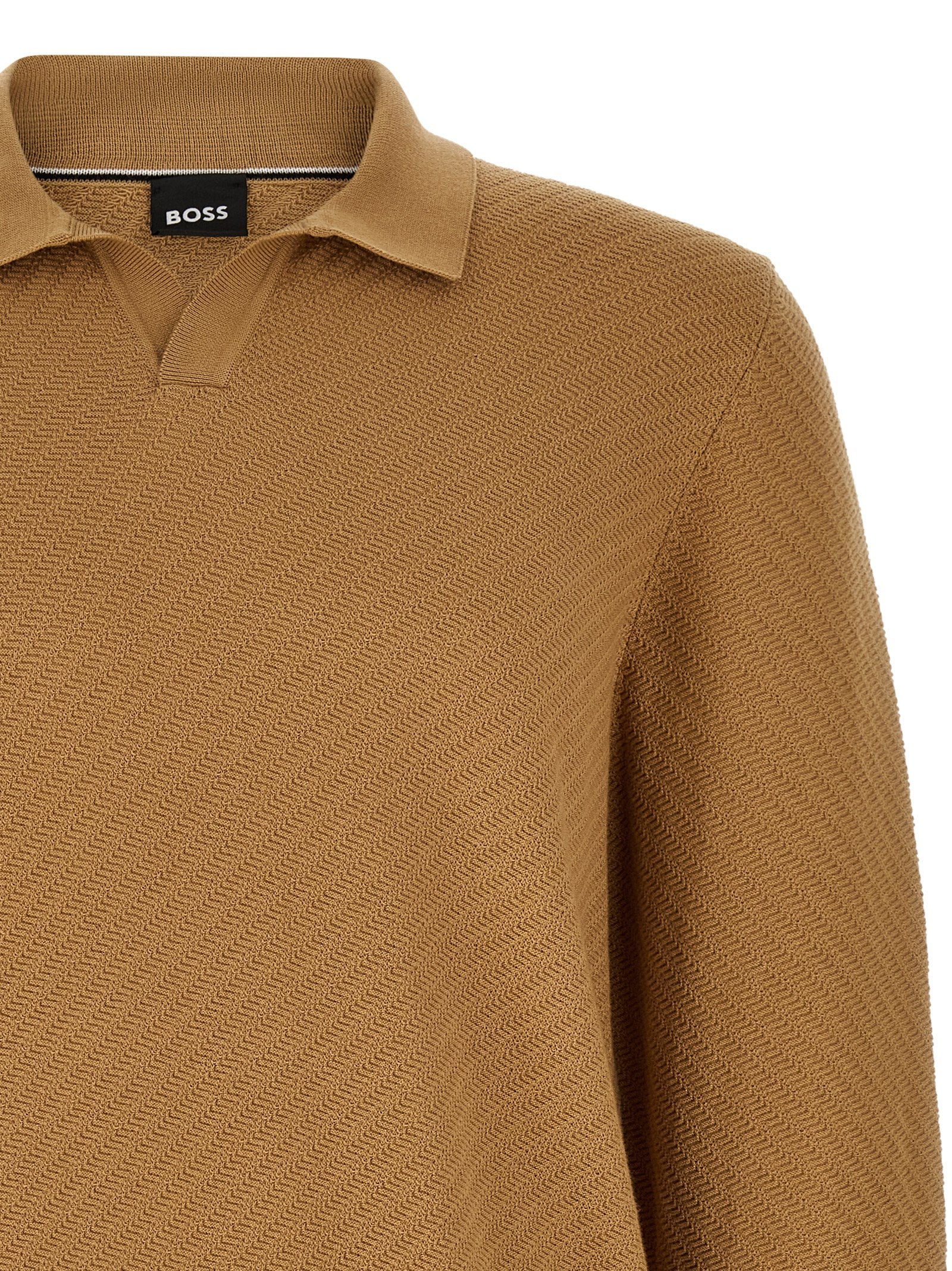 Polo Shirt by Hugo Boss for men in cotton brown, camel & patterned showcases a sharp silhouette, detailed with a refined and sharp for a sophisticated finish.