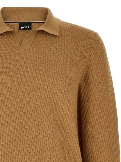 Polo Shirt by Hugo Boss for men in cotton brown, camel & patterned showcases a sharp silhouette, detailed with a refined and sharp for a sophisticated finish.