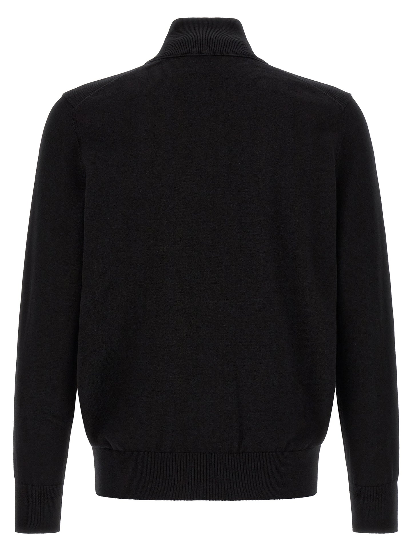 Cardigan by Hugo Boss for men in cashmere cotton blend black presents a textural silhouette, artfully finished with a textural high-neck neckline and for a sophisticated, textural look.