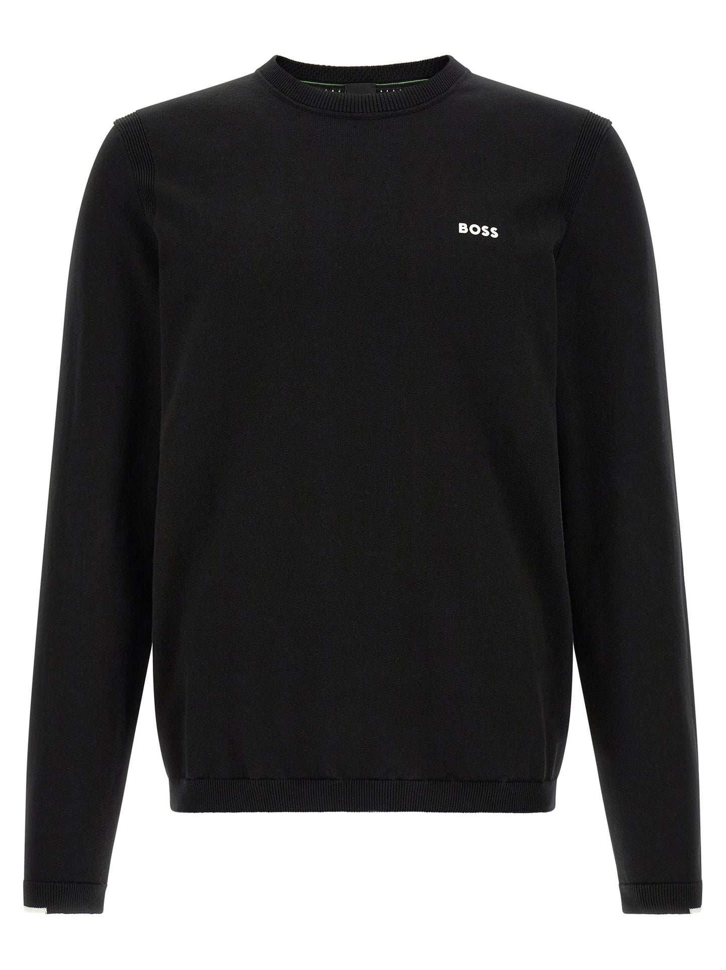 Cardigan by Hugo Boss for men in cotton black & white showcases a captivating silhouette, artfully detailed with a captivating and crew neckline for a truly sophisticated captivating look.