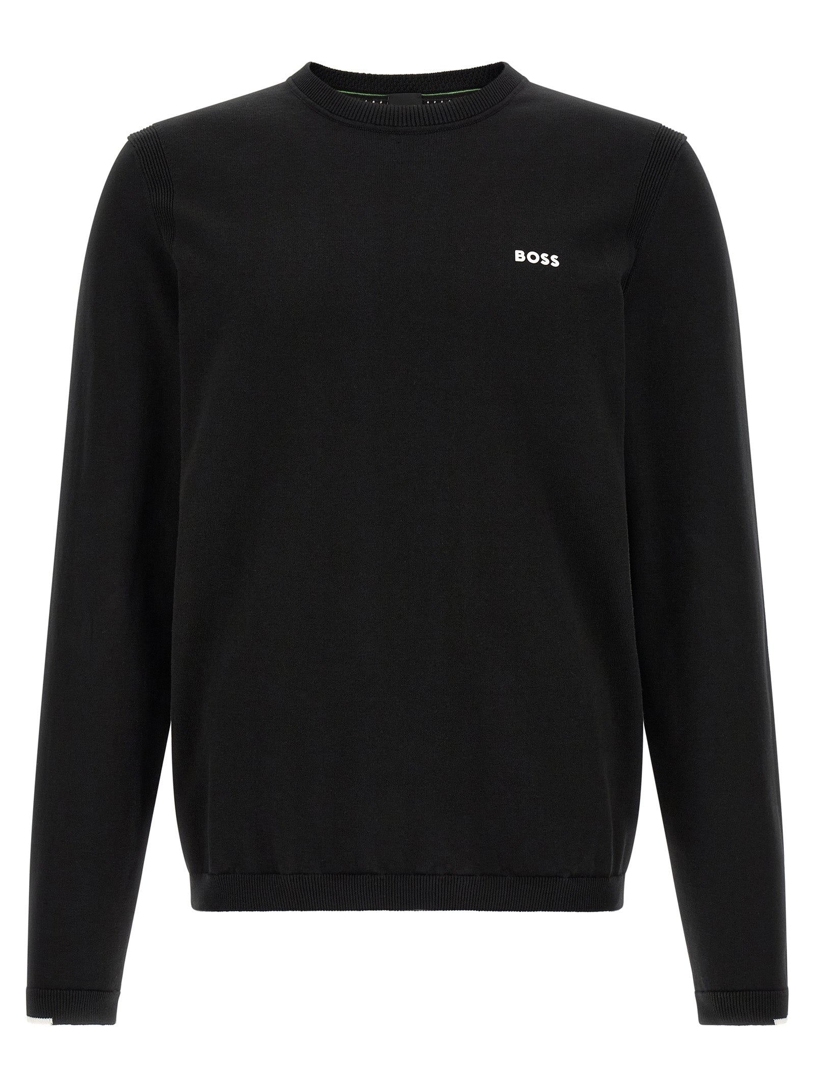 Cardigan by Hugo Boss for men in cotton black & white showcases a captivating silhouette, artfully detailed with a captivating and crew neckline for a truly sophisticated captivating look.