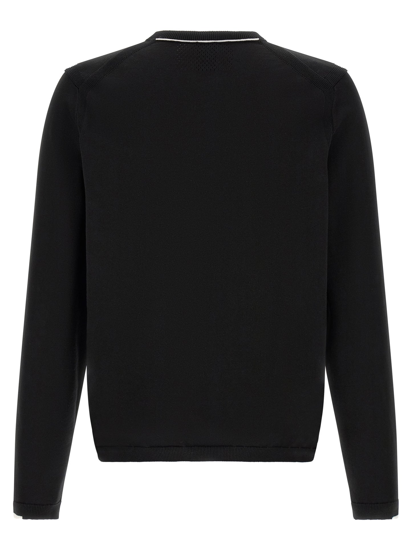 Cardigan by Hugo Boss for men in cotton black & white features a dramatic silhouette, showcasing a sophisticated crew neckline and dramatic detail for a timeless, premium look.
