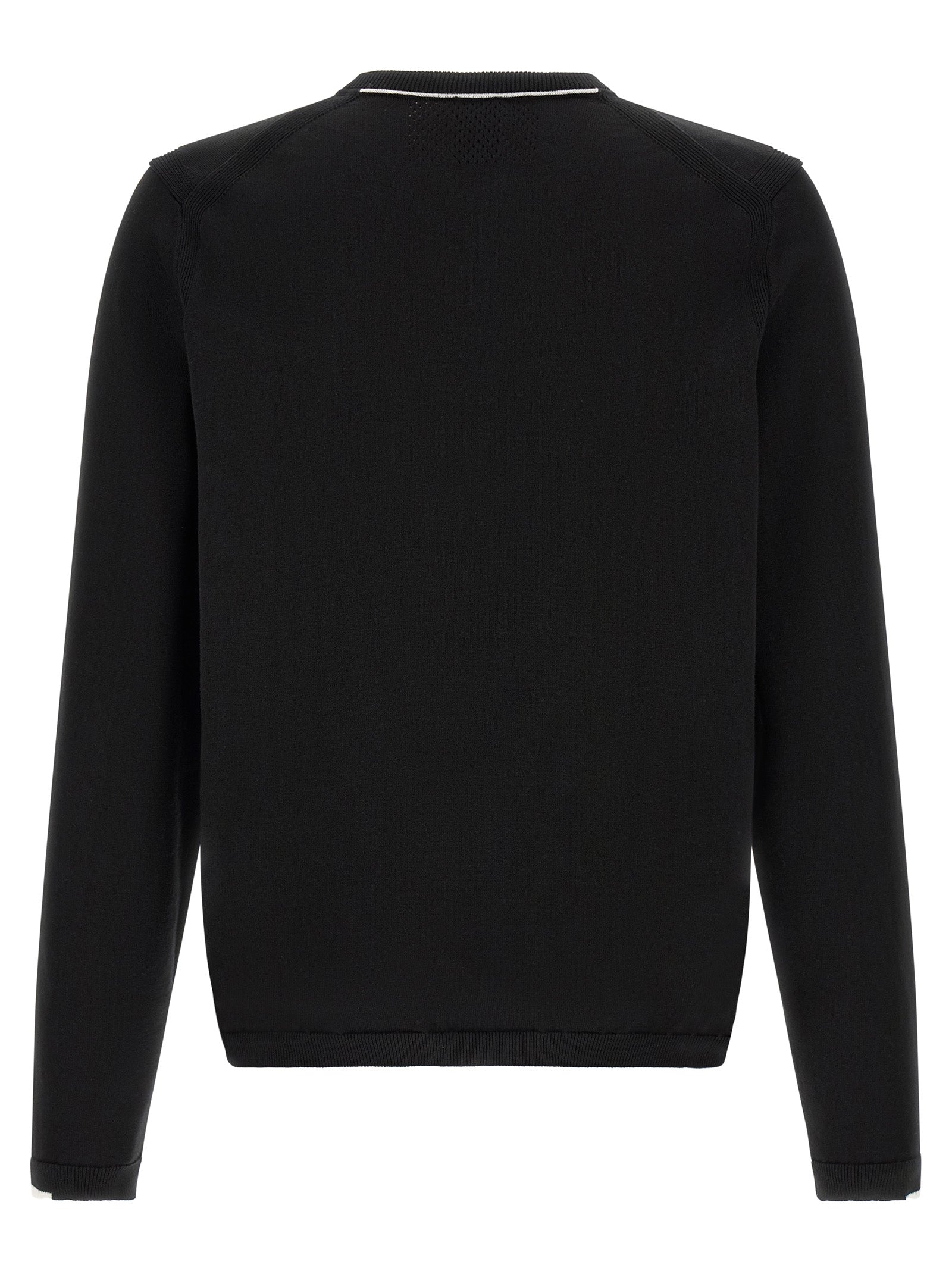 Cardigan by Hugo Boss for men in cotton black & white features a dramatic silhouette, showcasing a sophisticated crew neckline and dramatic detail for a timeless, premium look.