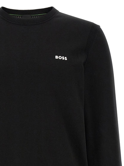 Cardigan by Hugo Boss for men in cotton black & white features a nuanced silhouette with a refined crew neckline and nuanced detailing for a sophisticated look.
