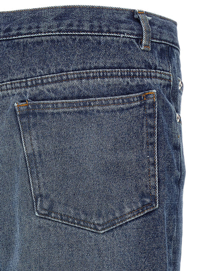Jeans by A.P.C. for men in denim cotton blue & silver features a polished silhouette with a polished straight-leg, reaching a polished long and finished with a polished .