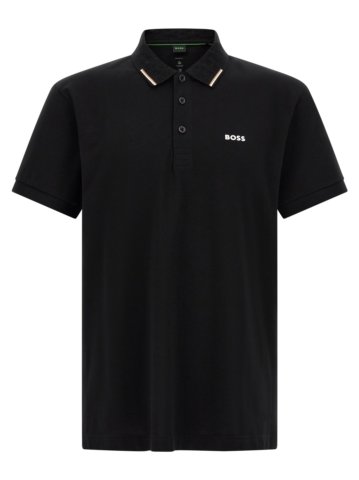 Polo Shirt by Hugo Boss for men in stretch cotton black, signature & monogram presents a sleek silhouette, featuring a refined and for a sleek finish.