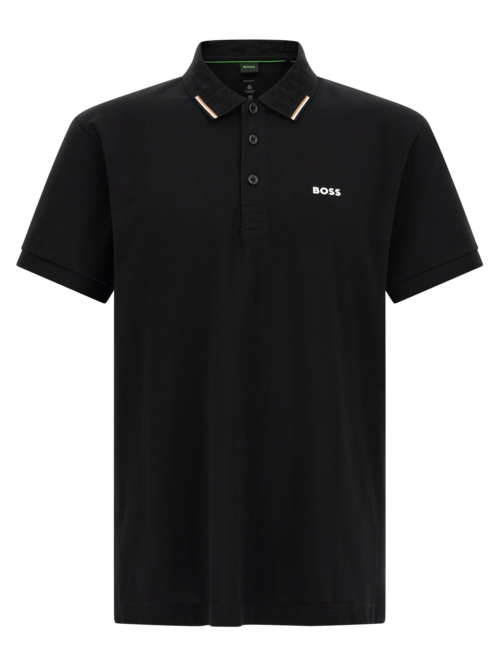Polo Shirt by Hugo Boss for men in stretch cotton black, signature & monogram presents a sleek silhouette, featuring a refined and for a sleek finish.