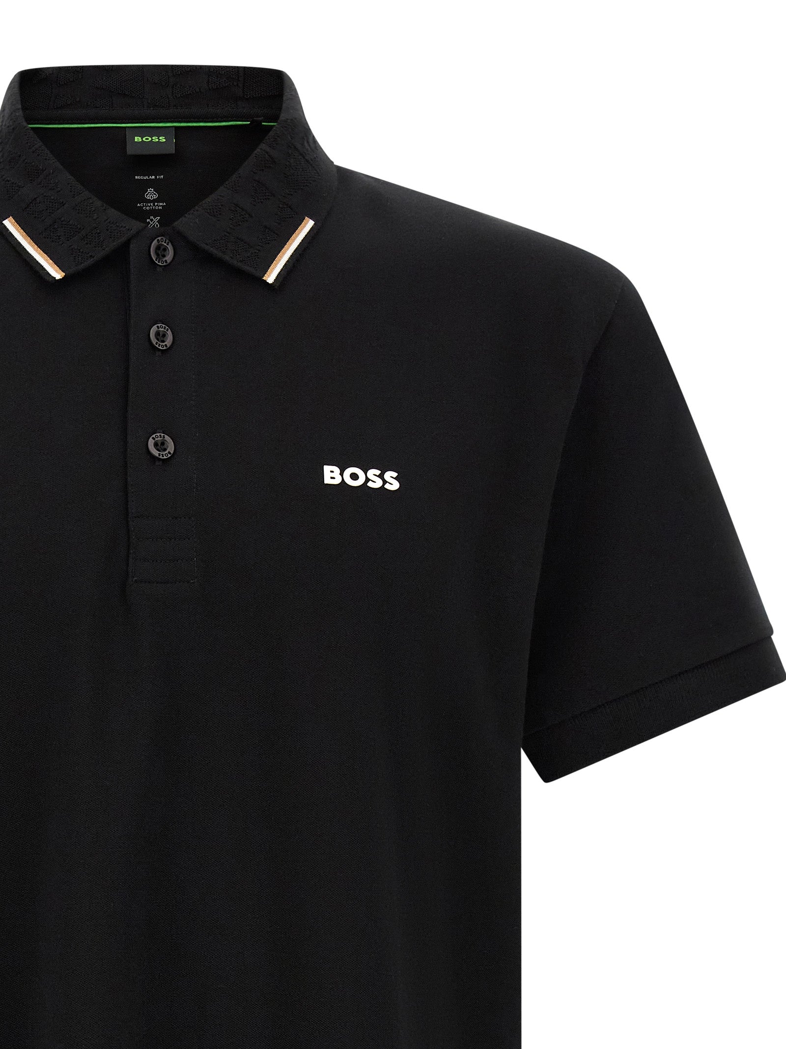 Polo Shirt by Hugo Boss for men in stretch cotton black, signature & monogram features a eye catching silhouette, showcasing a refined and for a eye catching finish.