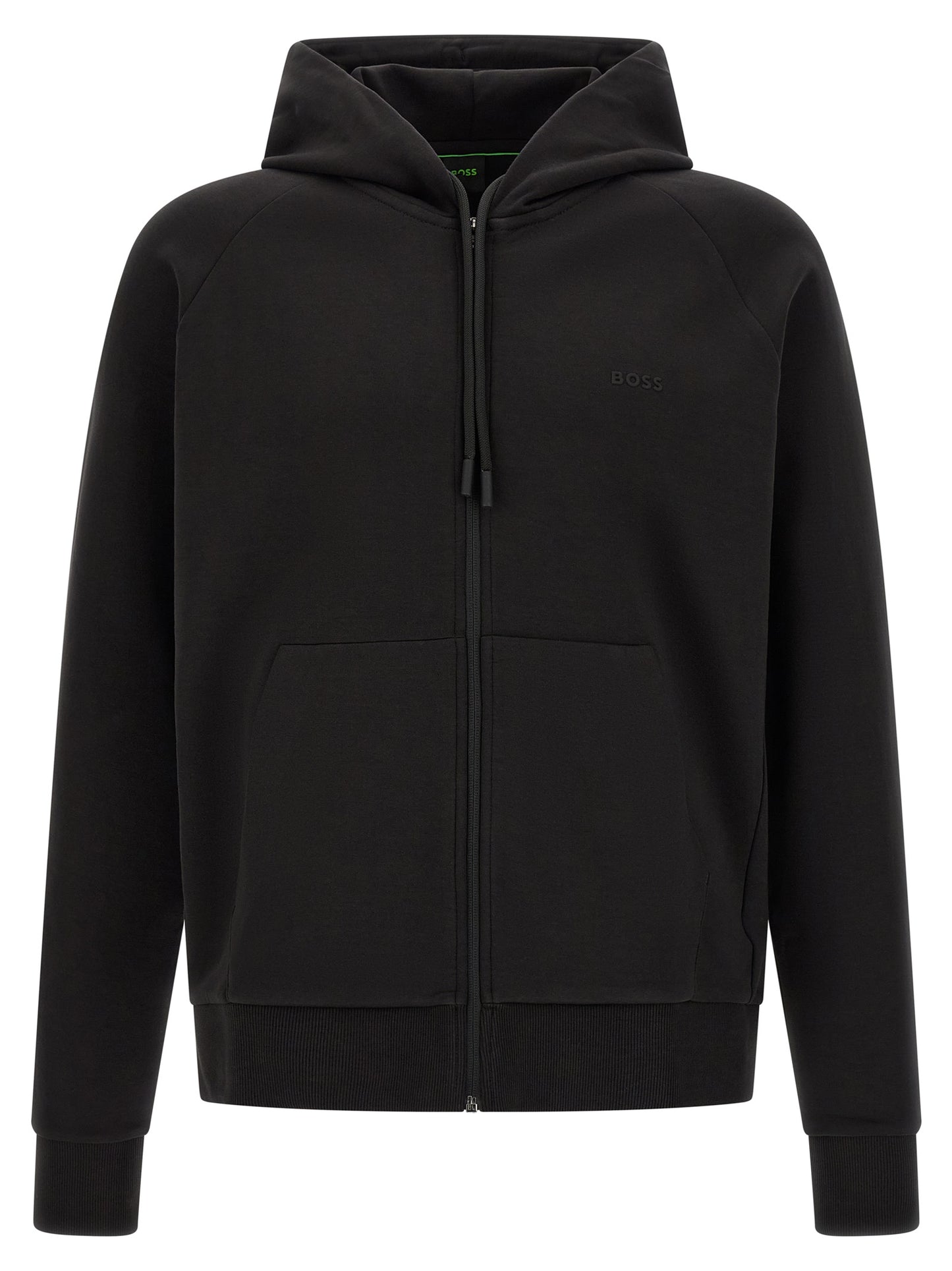Sweatshirt Hoodie by Hugo Boss for men in stretch cotton black features a slouchy chic silhouette, detailed with a slouchy chic and a signature hooded neckline for an elevated aesthetic.