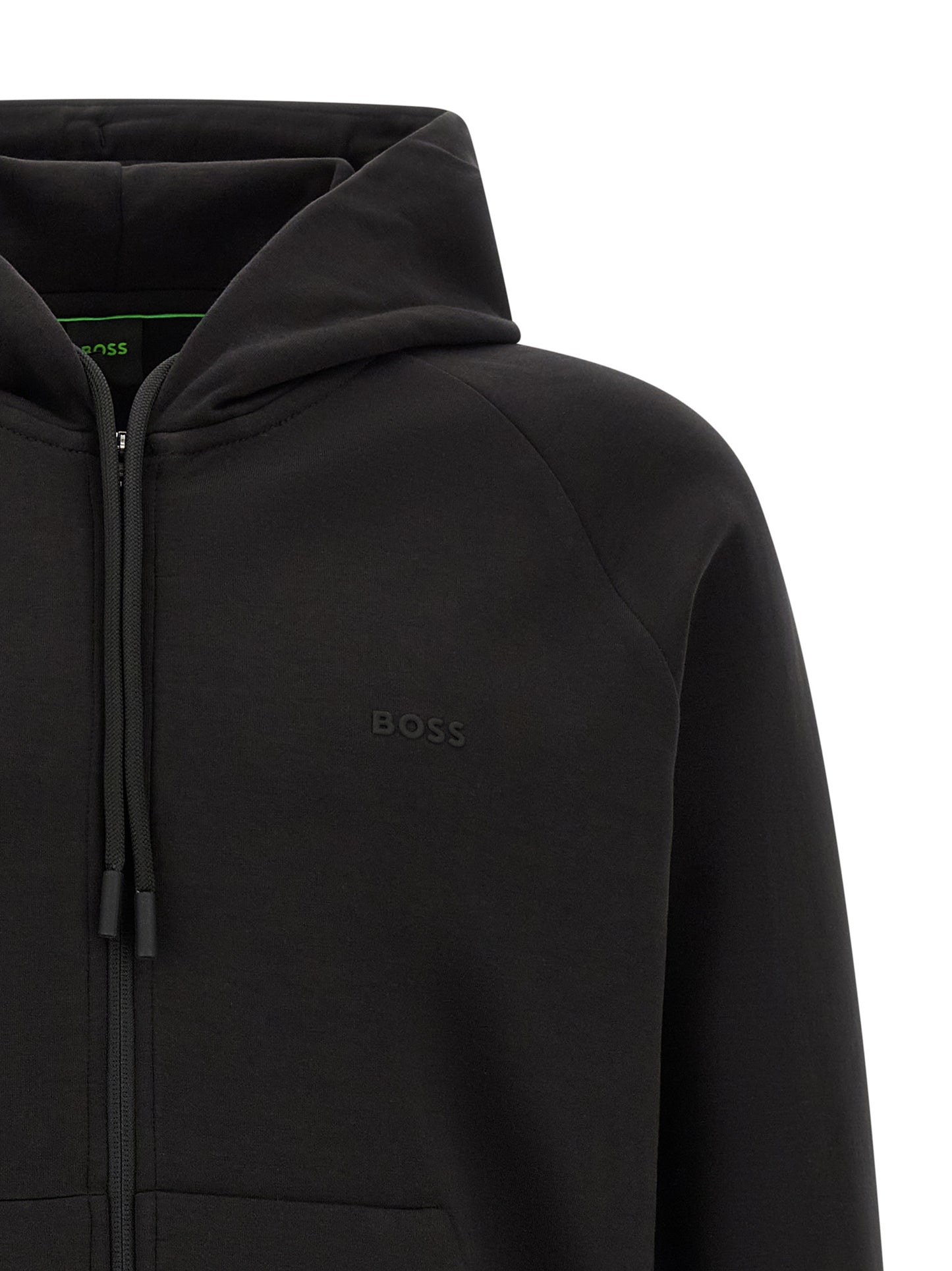 Sweatshirt Hoodie by Hugo Boss for men in stretch cotton black features an luminous silhouette, showcasing a sophisticated hooded neckline and for a truly luminous look.