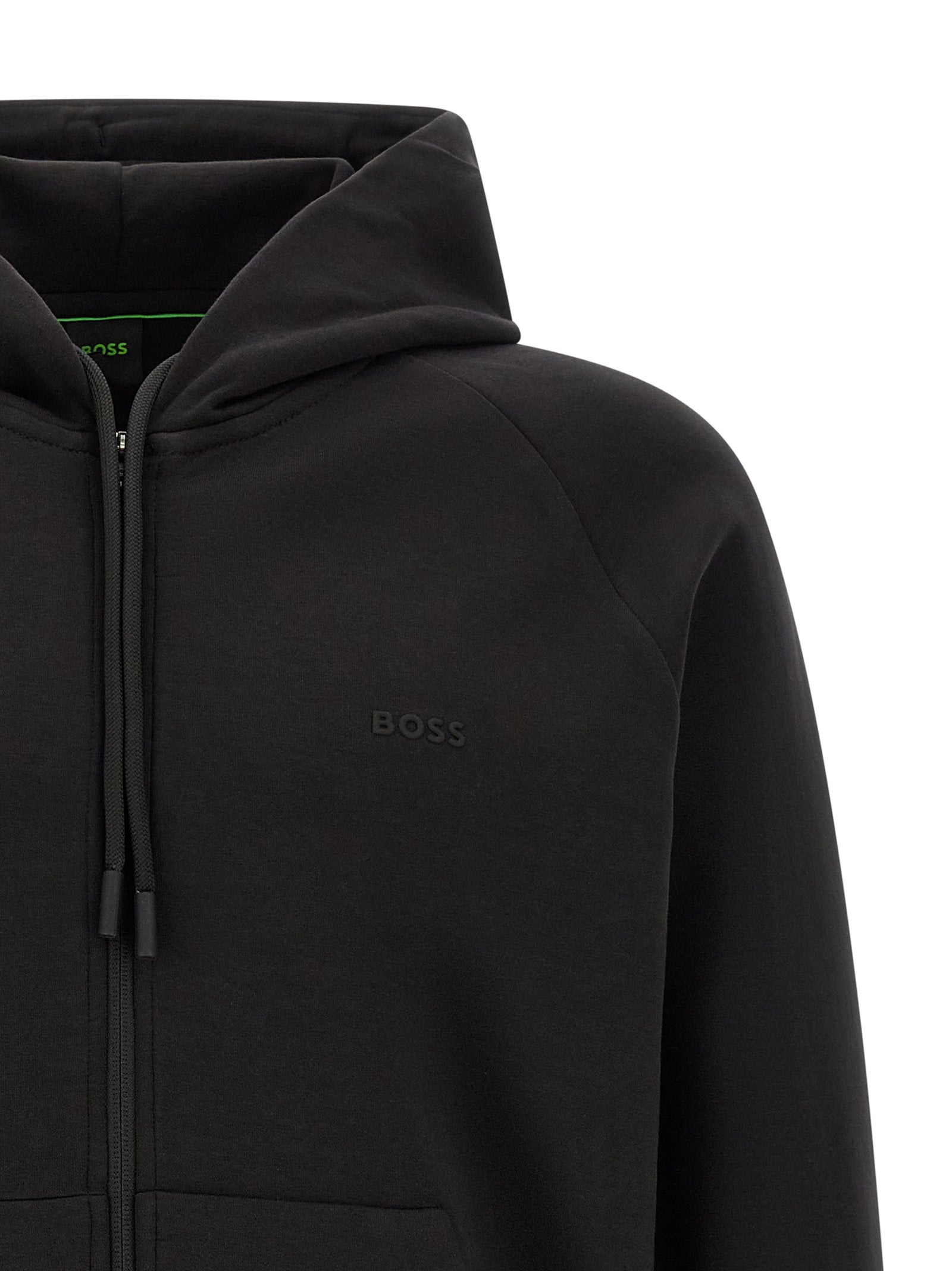 Sweatshirt Hoodie by Hugo Boss for men in stretch cotton black features an luminous silhouette, showcasing a sophisticated hooded neckline and for a truly luminous look.