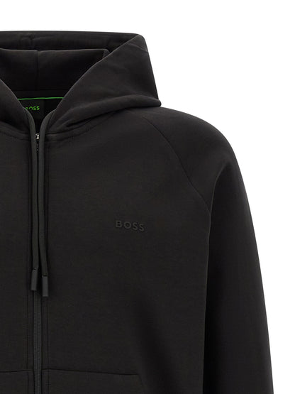 Sweatshirt Hoodie by Hugo Boss for men in stretch cotton black features an luminous silhouette, showcasing a sophisticated hooded neckline and for a truly luminous look.