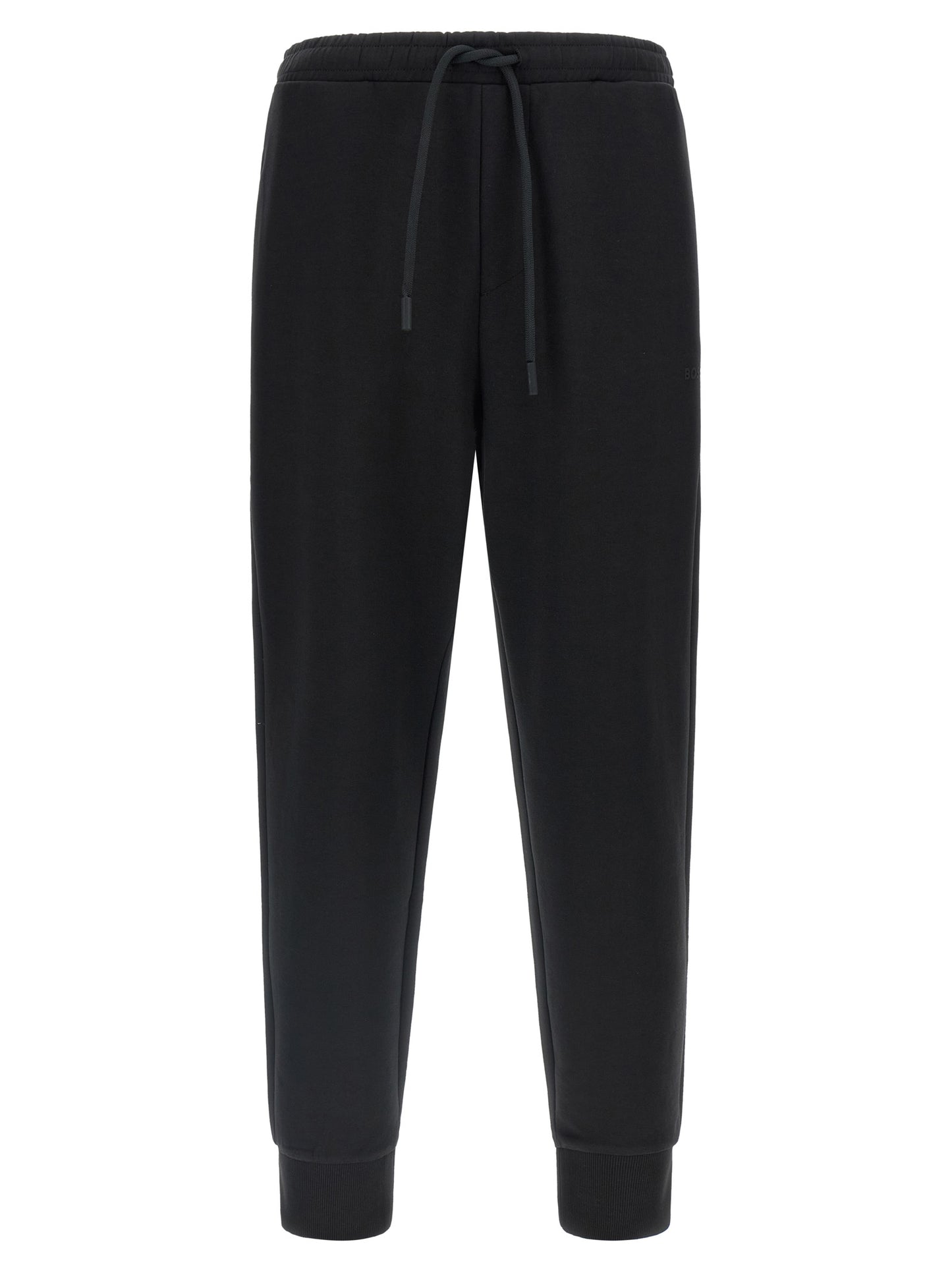 Joggers by Hugo Boss for men in stretch cotton black presents a refined pantology silhouette, artfully defined by a refined pantology , long, and a sophisticated .