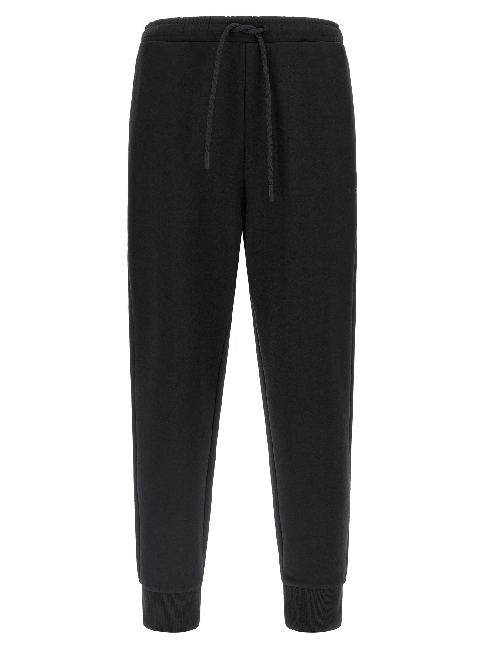 Joggers by Hugo Boss for men in stretch cotton black presents a refined pantology silhouette, artfully defined by a refined pantology , long, and a sophisticated .