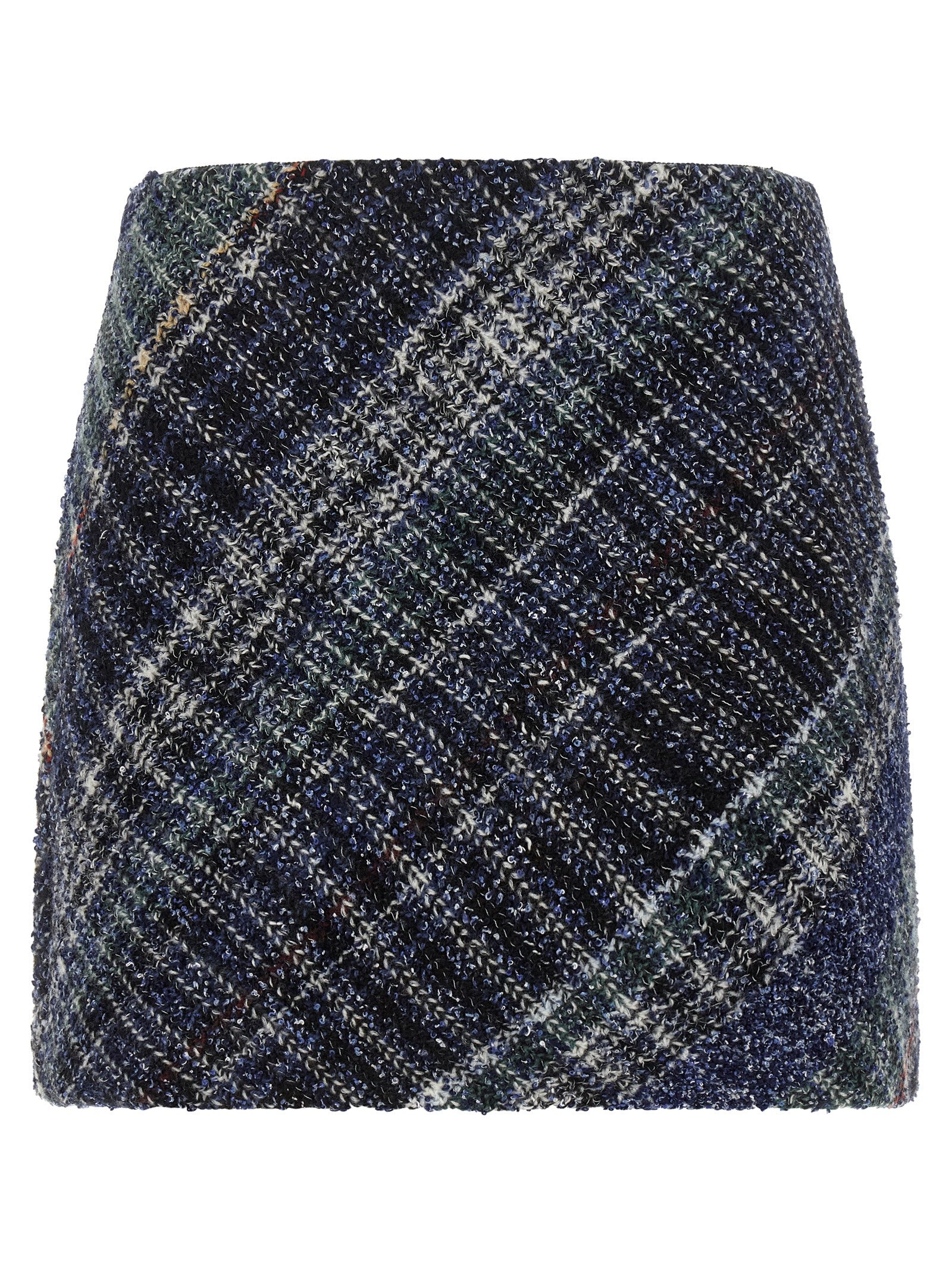Skirt by Missoni for women in viscose cotton & wool blue & patterned features a sublime silhouette, showcasing the sublime design of the Women's Viscose Cotton & Wool Skirt in a sophisticated mini long.