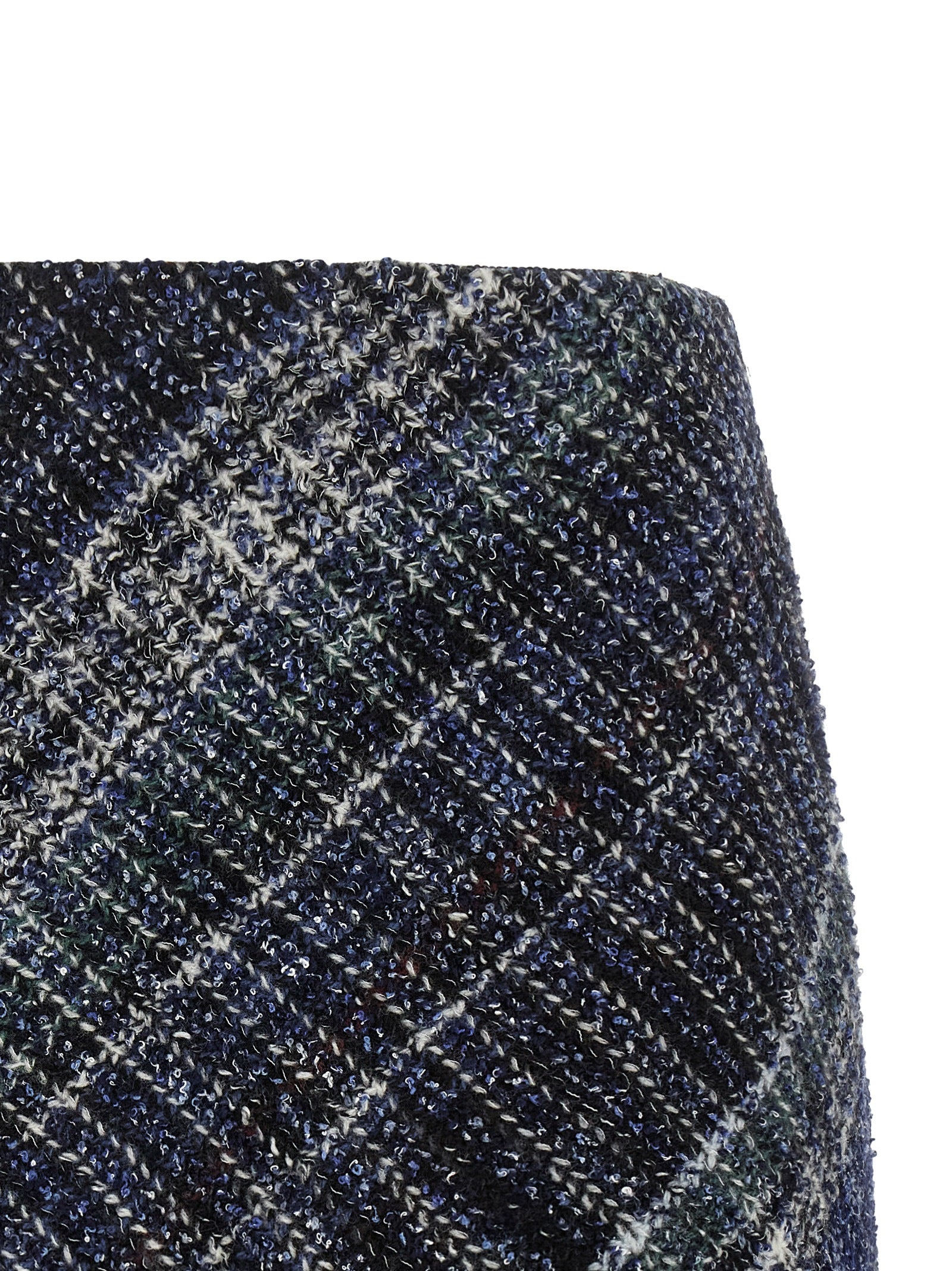 Skirt by Missoni for women in viscose cotton & wool blue & patterned features an tailored silhouette, artfully capturing the essence of Women's Viscose Cotton & Wool Skirt in a sophisticated mini long.