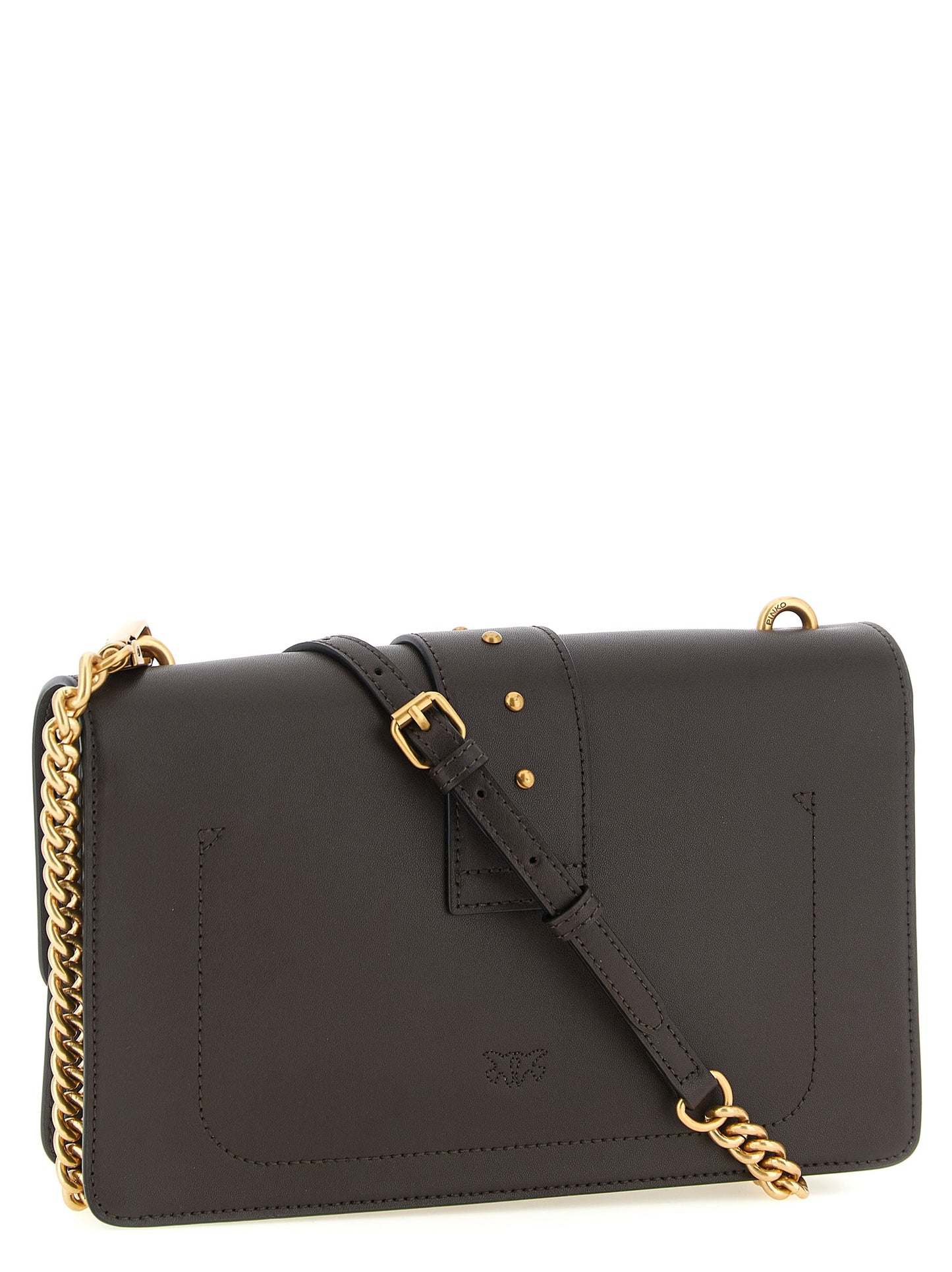 Crossbody Flap Handbag by PINKO for women in canvas & calfskin leather brown & gold features an versatile silhouette, showcasing a secure flap & buckle and versatile with versatile crossbody-strap, shoulder-strap & adjustable-strap for a versatile finish.