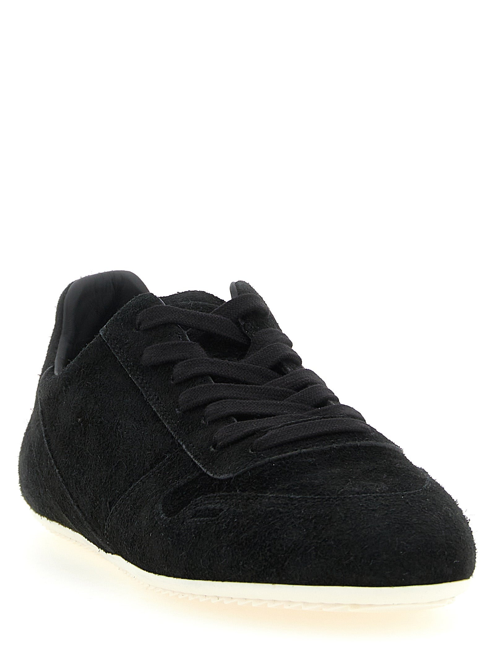 Sneakers by Rick Owens for men in calfskin suede leather bicolour, black & white features an fashionable silhouette, showcasing the premium Men's Low Top Calfskin Suede Leather Sneakers in a fashionable low-top style that offers a fashionable finish for refined style.
