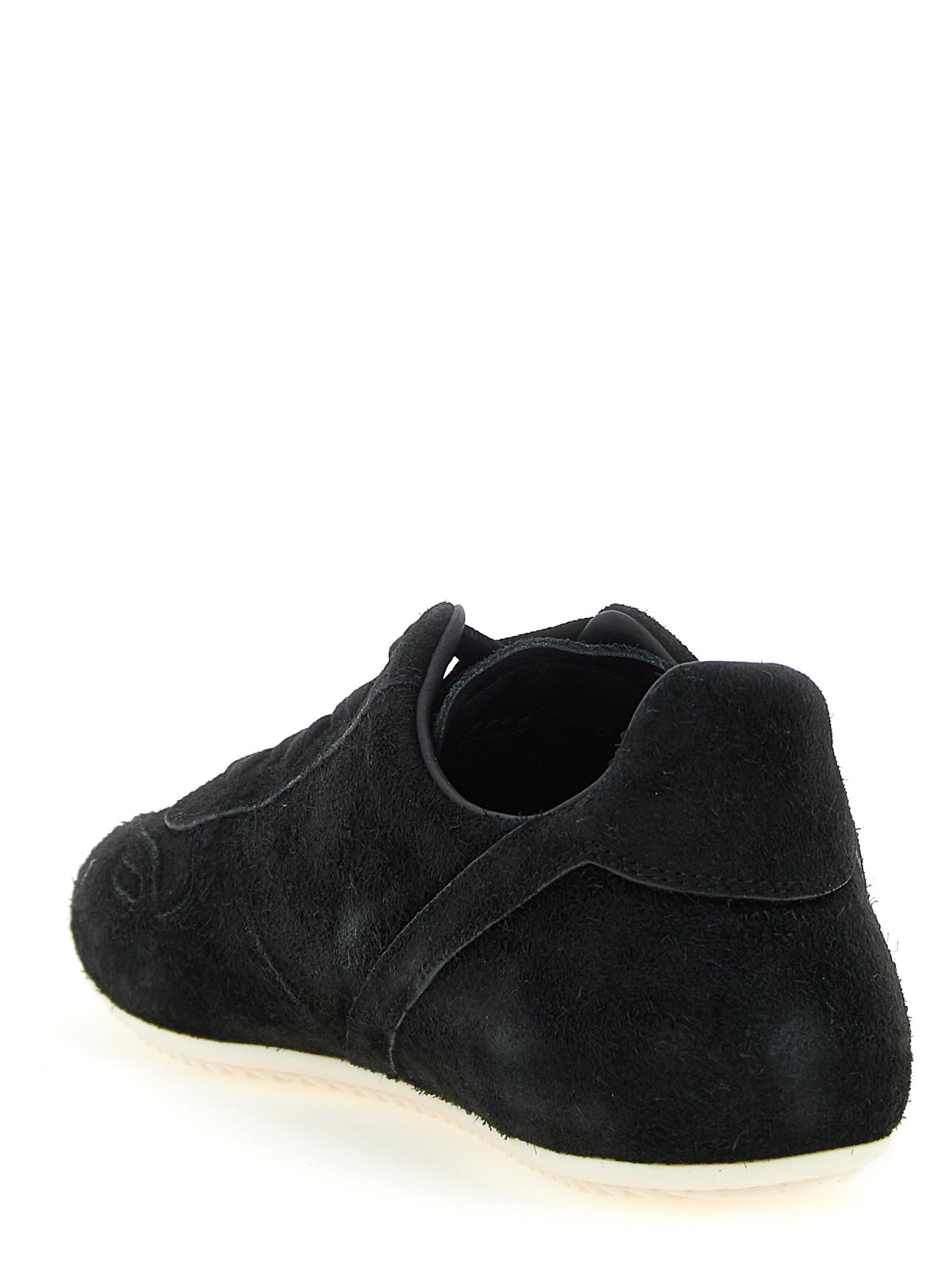 Sneakers by Rick Owens for men in calfskin suede leather bicolour, black & white presents a on trend silhouette from the Men's Low Top Calfskin Suede Leather Sneakers collection, showcasing a on trend low-top style for an elevated aesthetic.