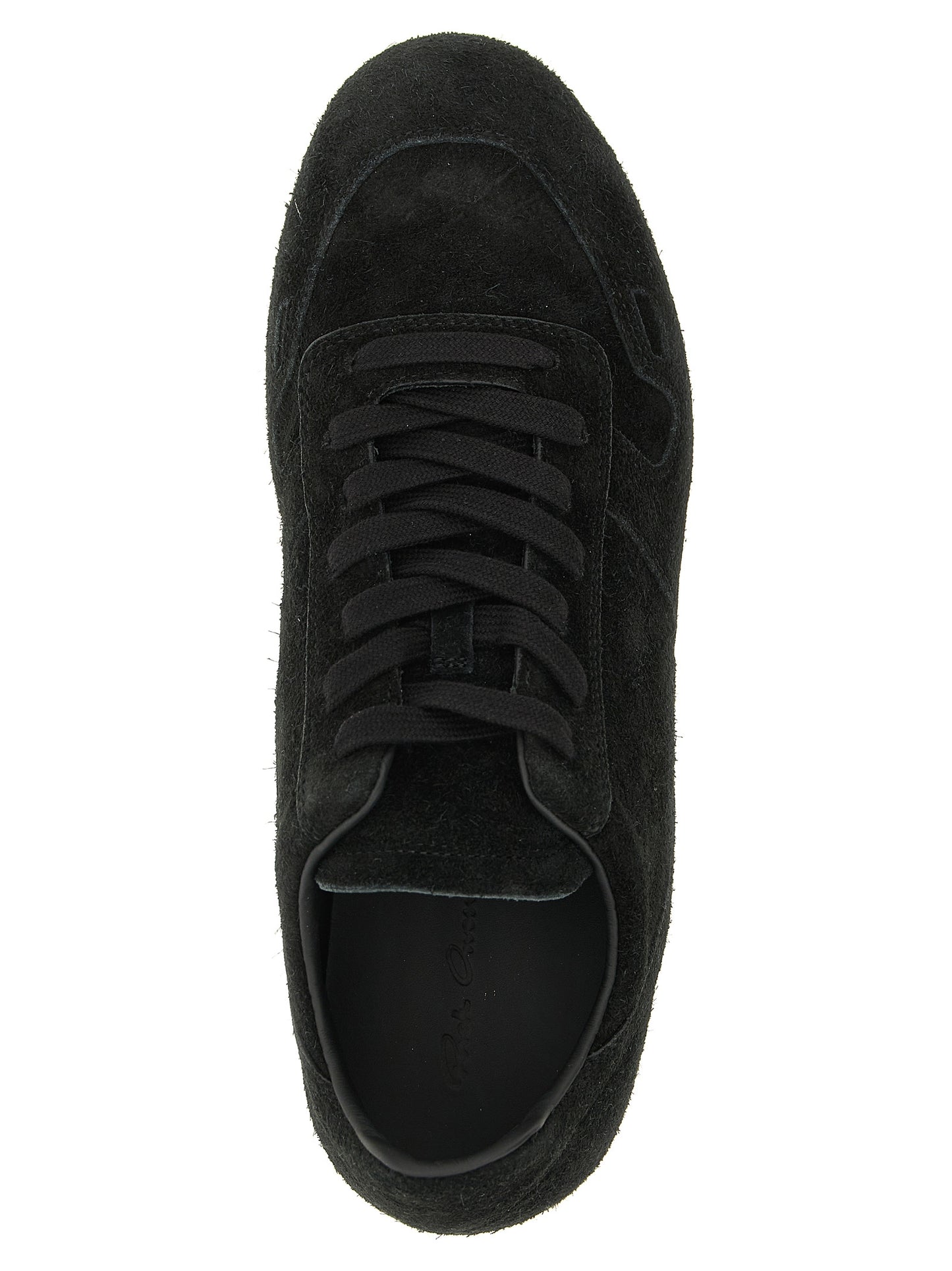 Sneakers by Rick Owens for men in calfskin suede leather bicolour, black & white features a chic design, perfectly showcasing the chic low-top style of this Men's Low Top Calfskin Suede Leather Sneakers.