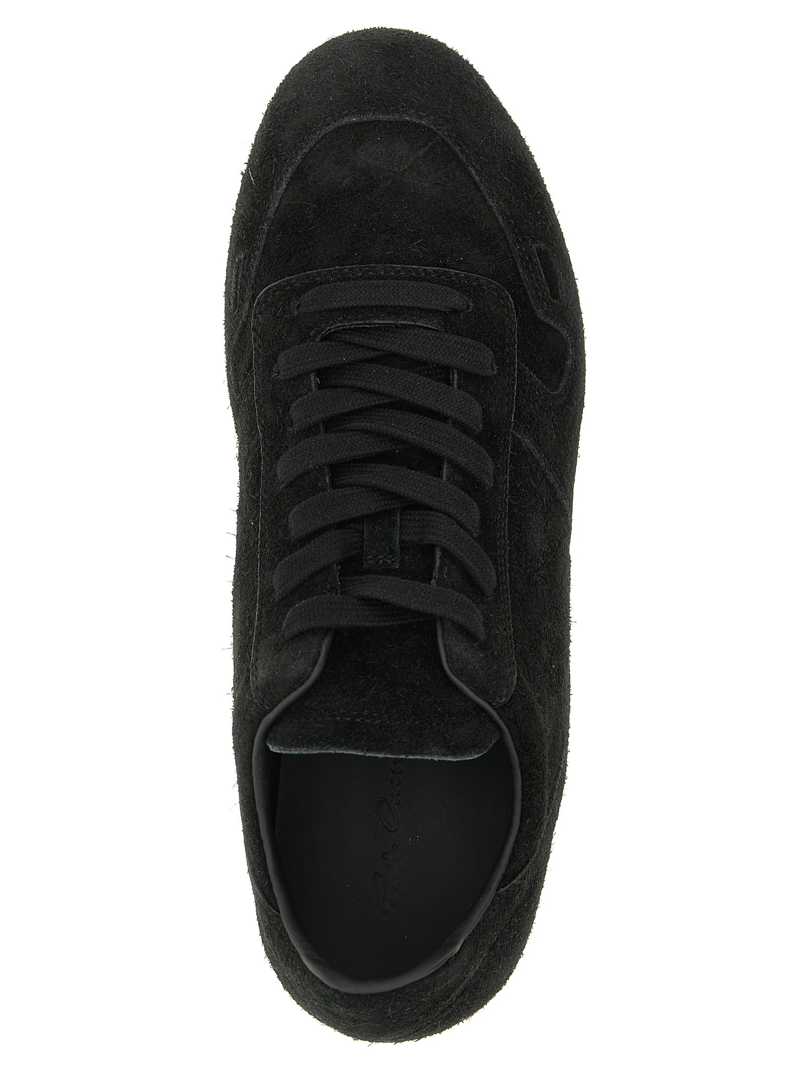 Sneakers by Rick Owens for men in calfskin suede leather bicolour, black & white features a chic design, perfectly showcasing the chic low-top style of this Men's Low Top Calfskin Suede Leather Sneakers.