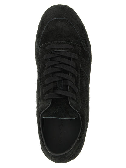 Sneakers by Rick Owens for men in calfskin suede leather bicolour, black & white features a chic design, perfectly showcasing the chic low-top style of this Men's Low Top Calfskin Suede Leather Sneakers.