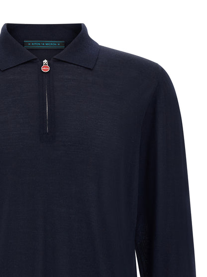 Polo Shirt by Kiton for men in wool navy & red showcases a sharp silhouette, detailed with a refined and sharp for a sophisticated finish.