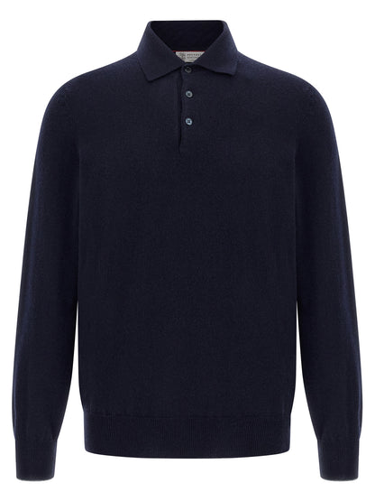 Polo Shirt by Brunello Cucinelli for men in cashmere blue showcases a enviable silhouette, featuring a refined and for a enviable finish.