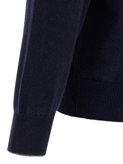Polo Shirt by Brunello Cucinelli for men in cashmere blue presents a distinguished silhouette, showcasing a sophisticated and distinguished for a truly distinguished finish.