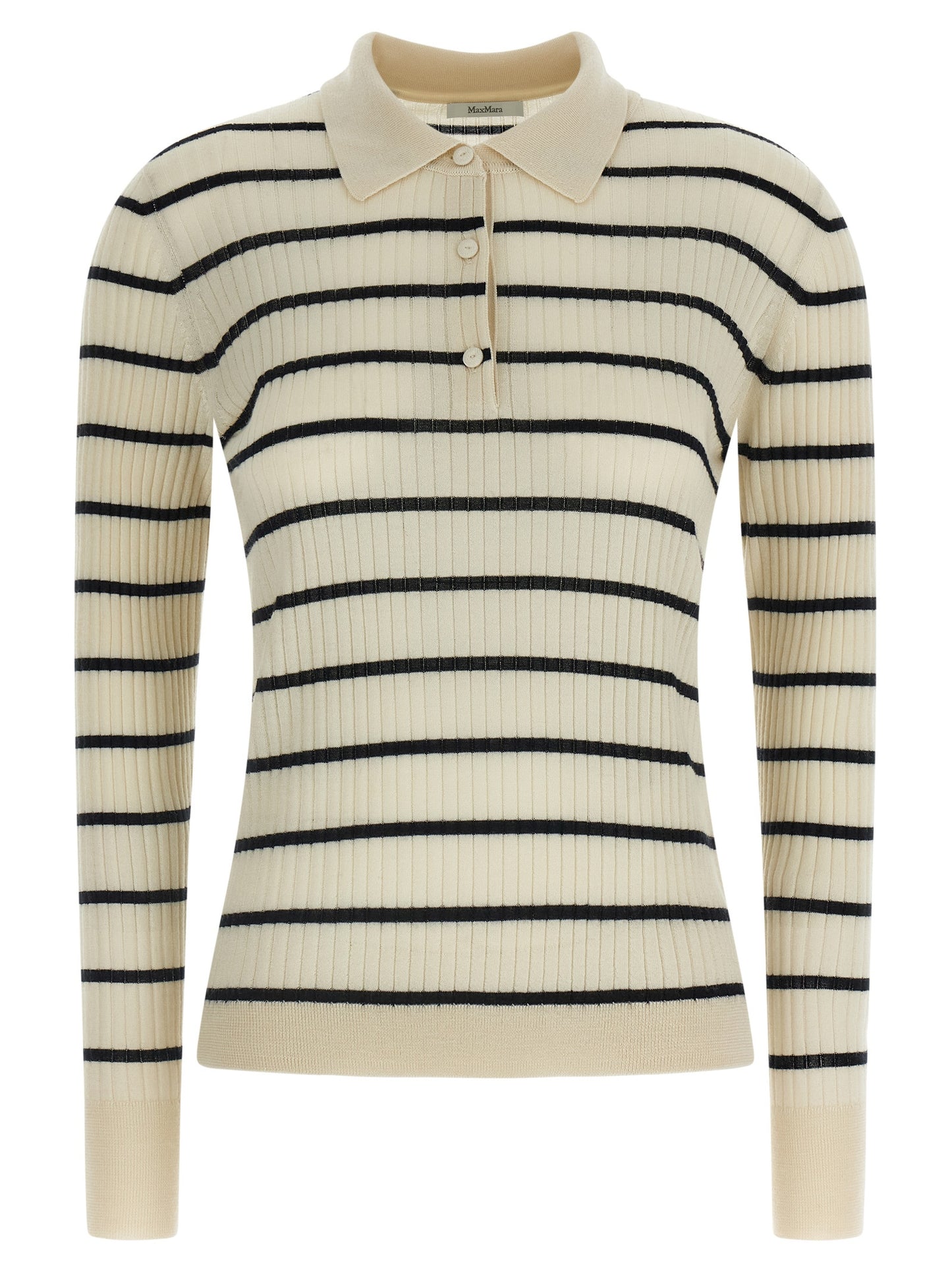 Max Mara Women's Cashmere Silk Polo Shirt - Blue Patterned Striped