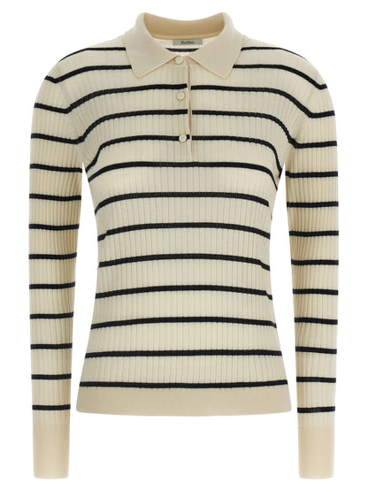 Max Mara Women's Cashmere Silk Polo Shirt - Blue Patterned Striped