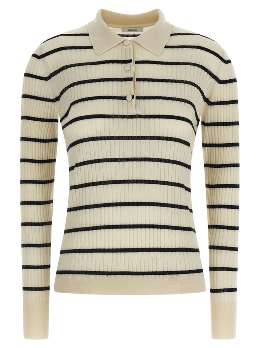Max Mara Women's Cashmere Silk Polo Shirt - Blue Patterned Striped