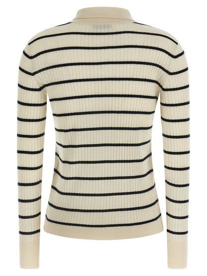 Max Mara Women's Cashmere Silk Polo Shirt - Blue Patterned Striped