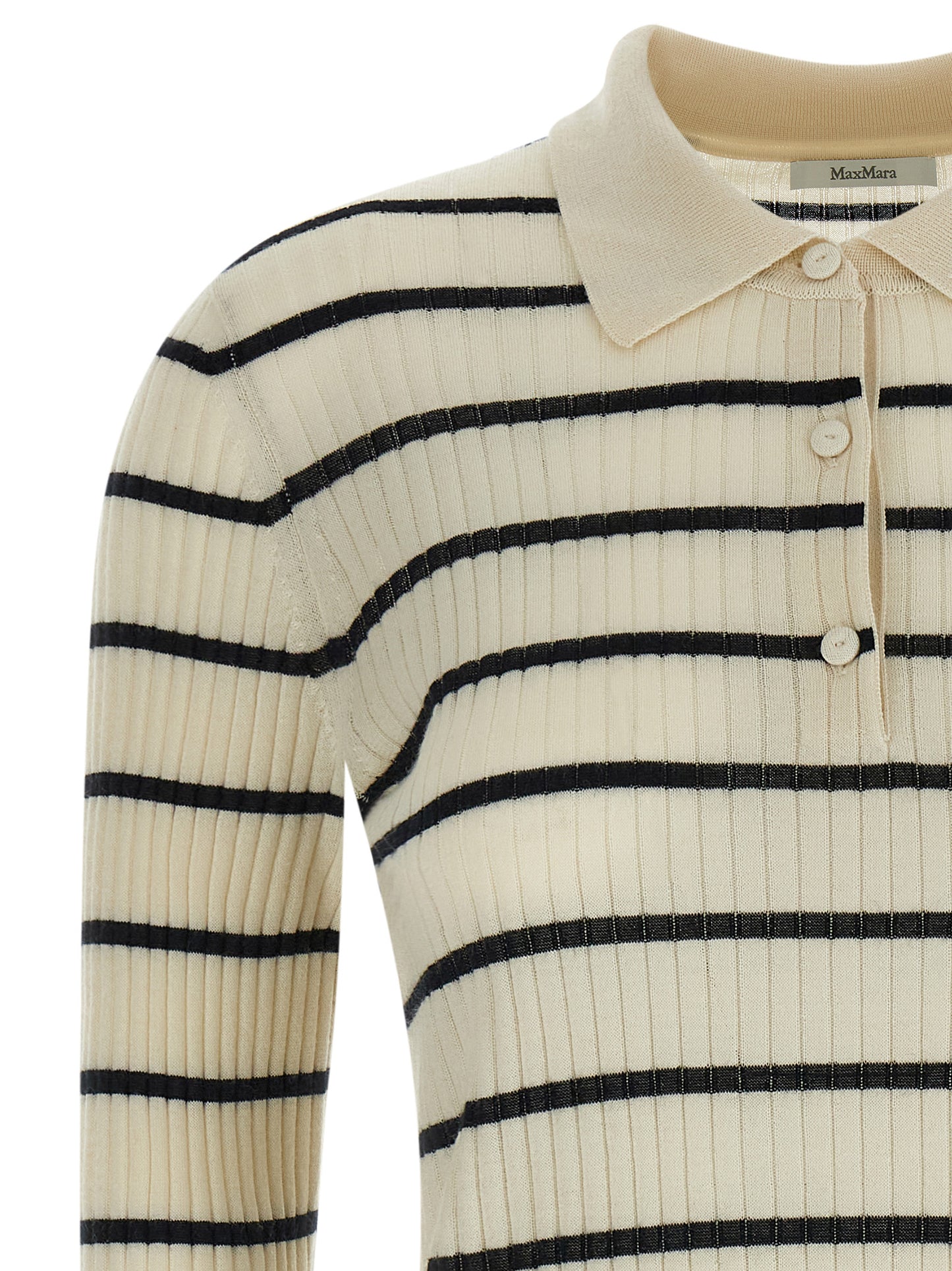 Max Mara Women's Cashmere Silk Polo Shirt - Blue Patterned Striped