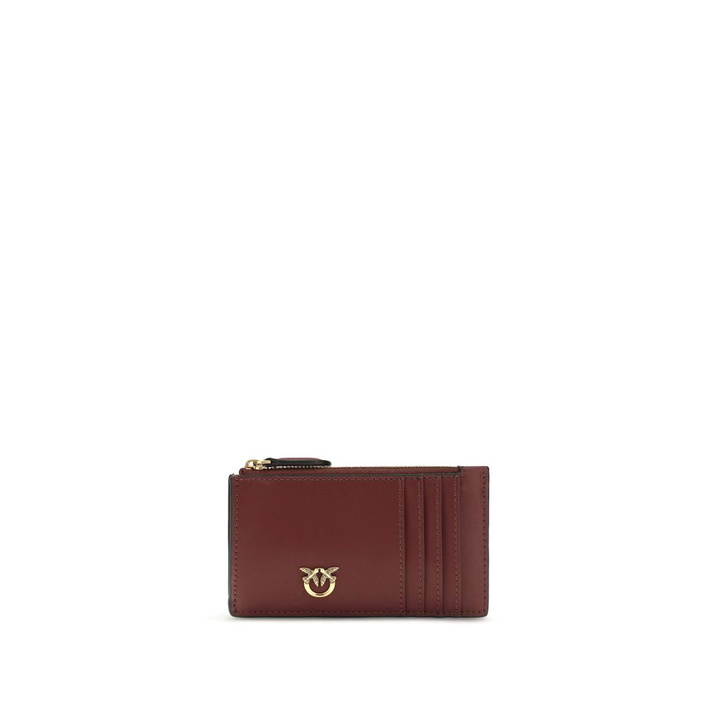 Cardholder Wallet by PINKO for women in bos taurus calf leather bordeaux & signature presents a streamlined silhouette, showcasing the sophisticated design of the Love Birds Bos Taurus Calf Leather Cardholder Wallet collection with functional card-organization compact-design coin-purse.