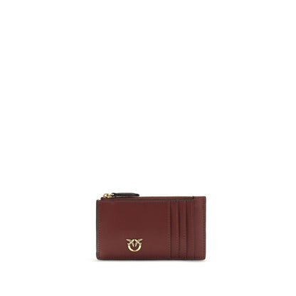 Cardholder Wallet by PINKO for women in bos taurus calf leather bordeaux & signature presents a streamlined silhouette, showcasing the sophisticated design of the Love Birds Bos Taurus Calf Leather Cardholder Wallet collection with functional card-organization compact-design coin-purse.