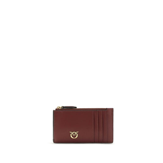 Cardholder Wallet by PINKO for women in bos taurus calf leather bordeaux & signature presents a streamlined silhouette, showcasing the sophisticated design of the Love Birds Bos Taurus Calf Leather Cardholder Wallet collection with functional card-organization compact-design coin-purse.