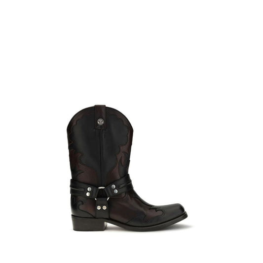 Low-Heel Cowboy Strap Boots by Versace for men in bos taurus calf leather black showcases a ergonomic silhouette from the Medusa Men's Bos Taurus Calf Leather Low-Heel Cowboy Strap Boots collection, featuring a ergonomic 3-cm-heel low-heel and a ergonomic .