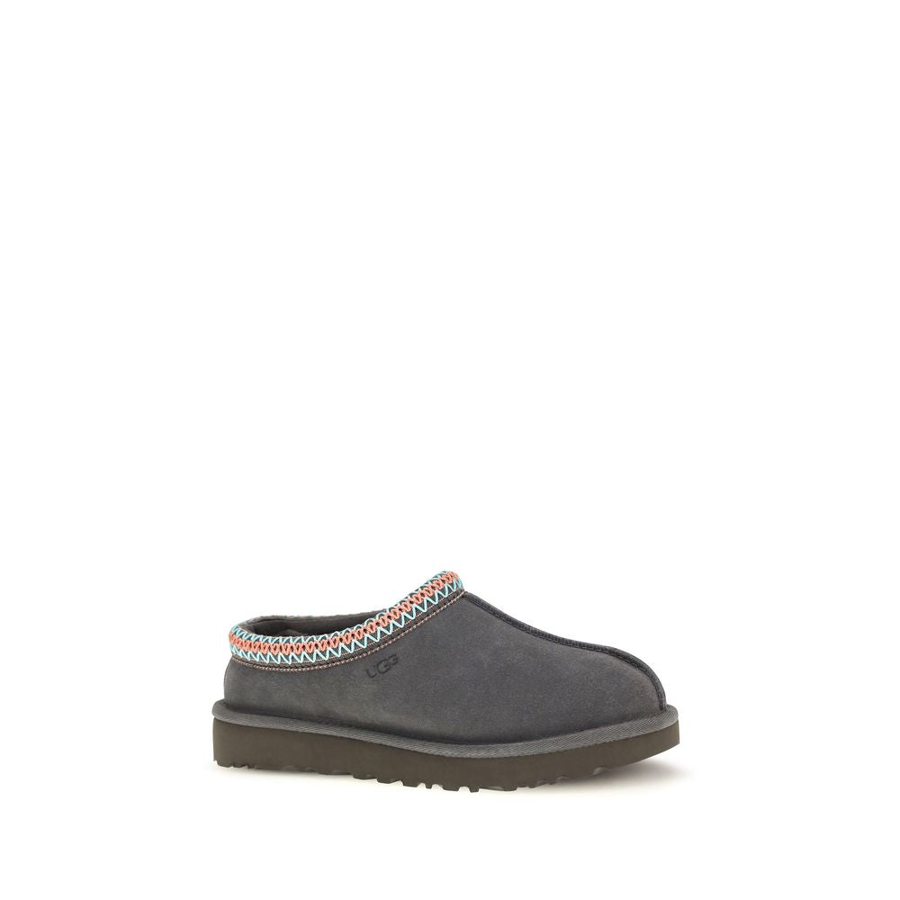 Mules Flat Shoes by UGG for women in eva polyester suede leather gray & signature showcases a resplendent Women's EVA Polyester Suede Leather Mules Flat Shoes aesthetic with a and .