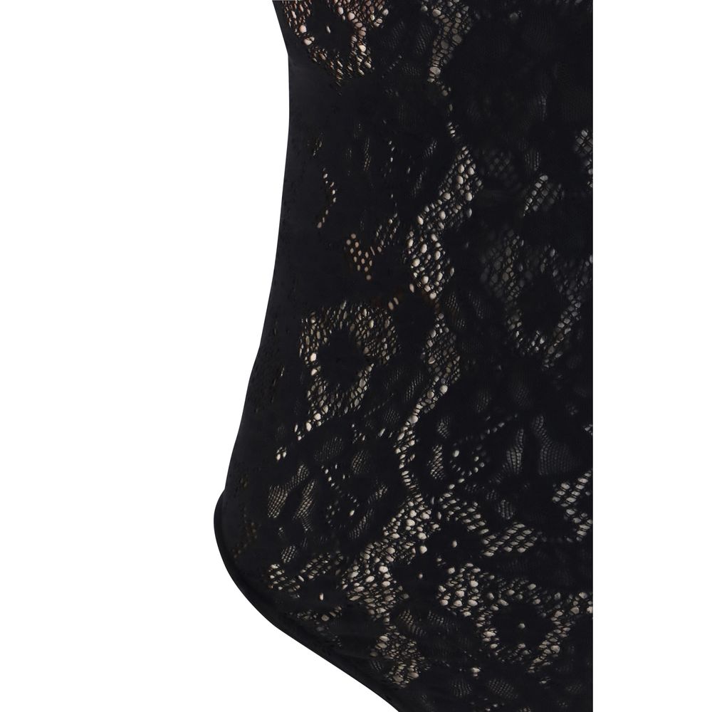Bodysuit by Wolford for women in stretch polyamide black, rose, floral & signature features an exquisite silhouette with a refined and exquisite detailing.