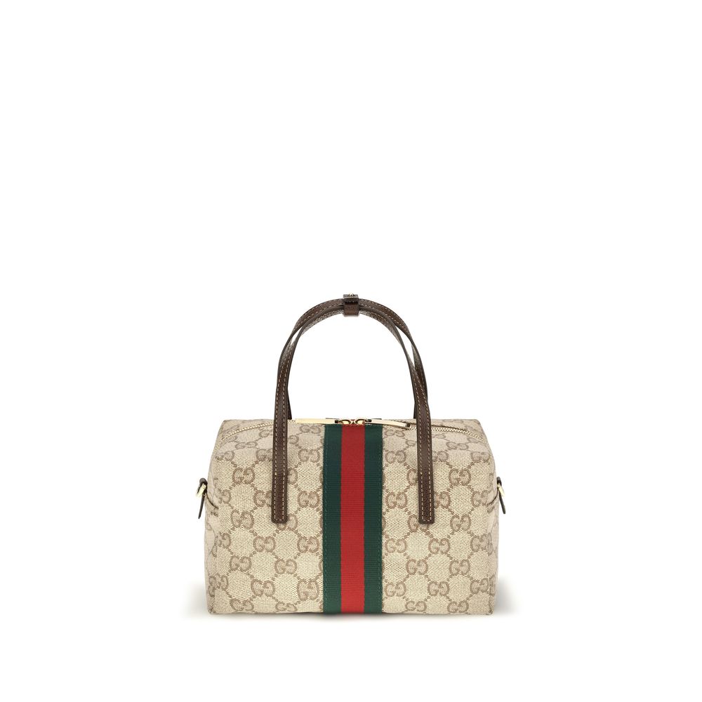 Gucci Gg Coated Canvas & leather Mini Boston Handbag - Beige Gold Striped