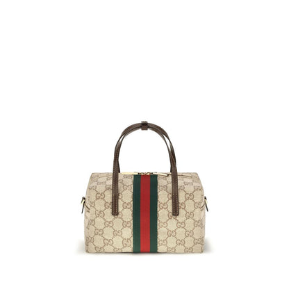 Gucci Gg Coated Canvas & leather Mini Boston Handbag - Beige Gold Striped