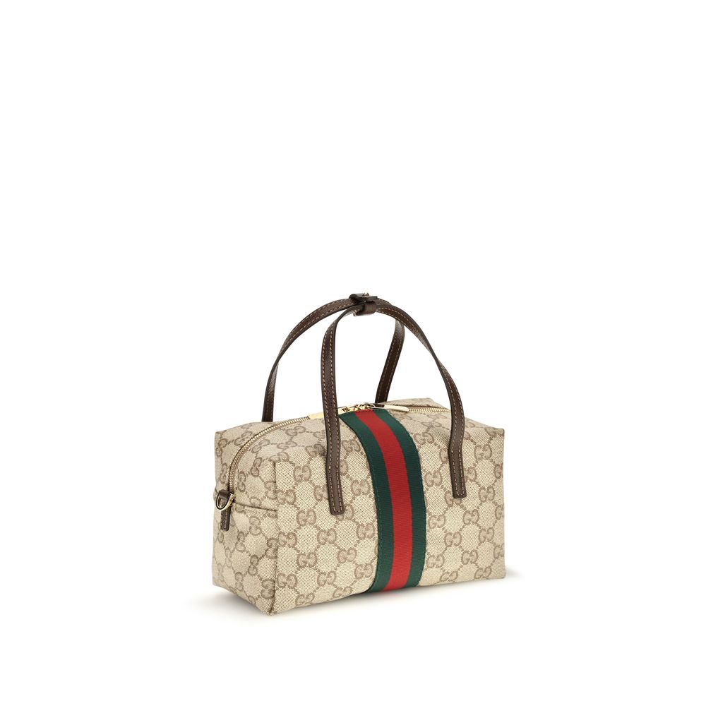 Gucci Gg Coated Canvas & leather Mini Boston Handbag - Beige Gold Striped